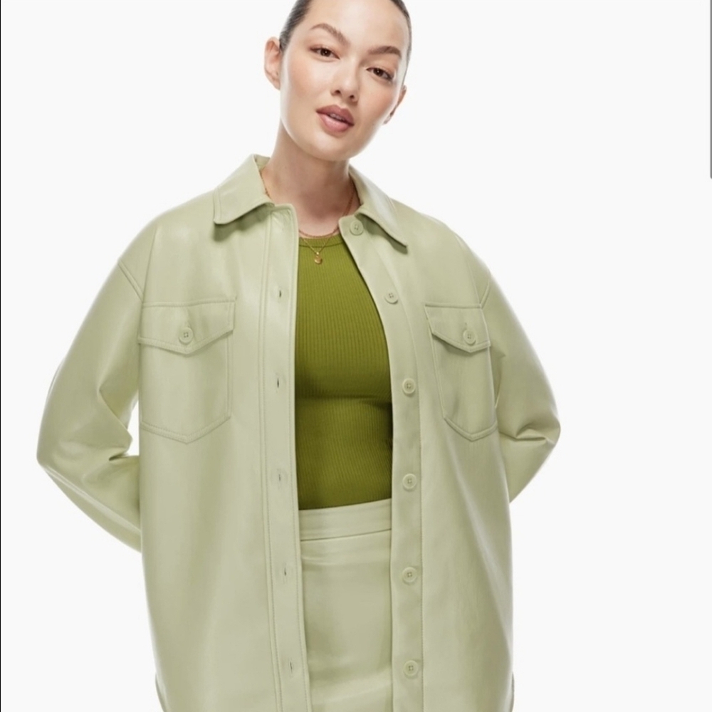 Artiza Wilfred Womens Sleek Green Leather Looking Jacket Size Xs